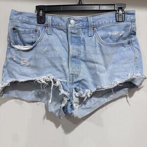Levi's 501 Womens 31 Light Wash Button Fly Cutoff Distressed High Rise Shorts